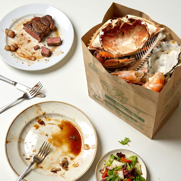 Lifestyle view of Leak Proof self standing paper bags on kitchen counter 768x768